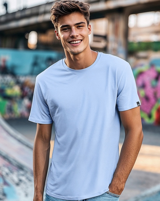 Shop Men's Chambray Blue T-shirt-Front