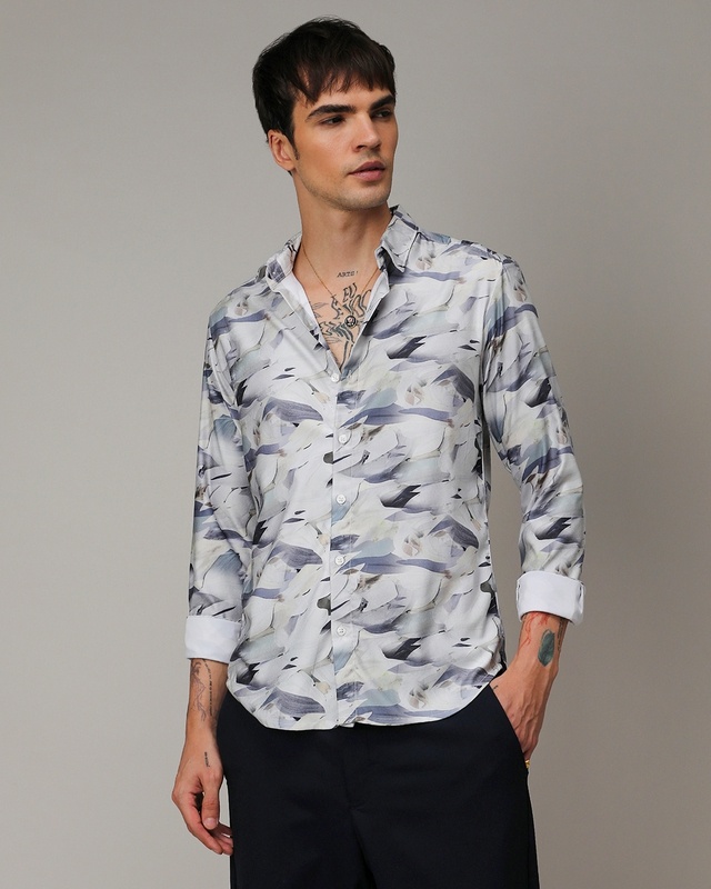Shop Men's Charcoal Grey Abstract Printed Shirt-Front