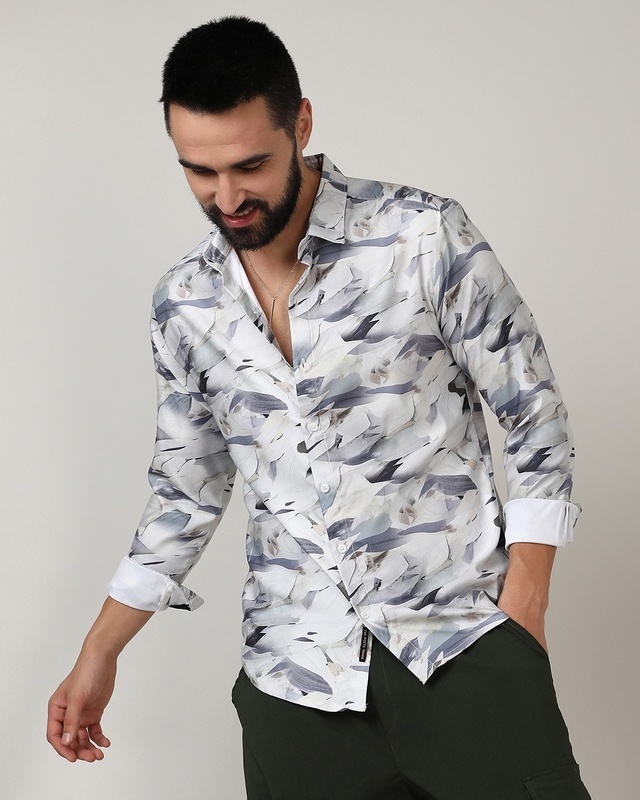 Shop Men's Charcoal Grey All Over Printed Shirt-Front