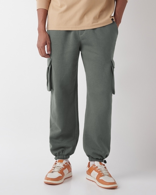 Shop Men's Charcoal Grey Oversized Cargo Joggers-Front