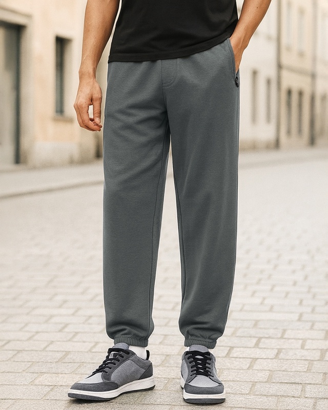 Shop Men's Charcoal Grey Oversized Joggers-Front