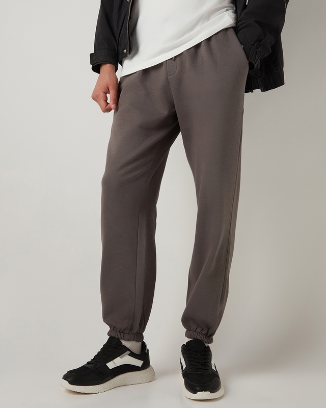 Shop Men's Charcoal Grey Oversized Joggers-Front