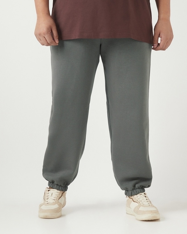 Shop Men's Charcoal Grey Oversized Plus Size Joggers-Front