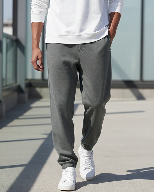 Shop Men's Charcoal Grey Oversized Warm Joggers-Front