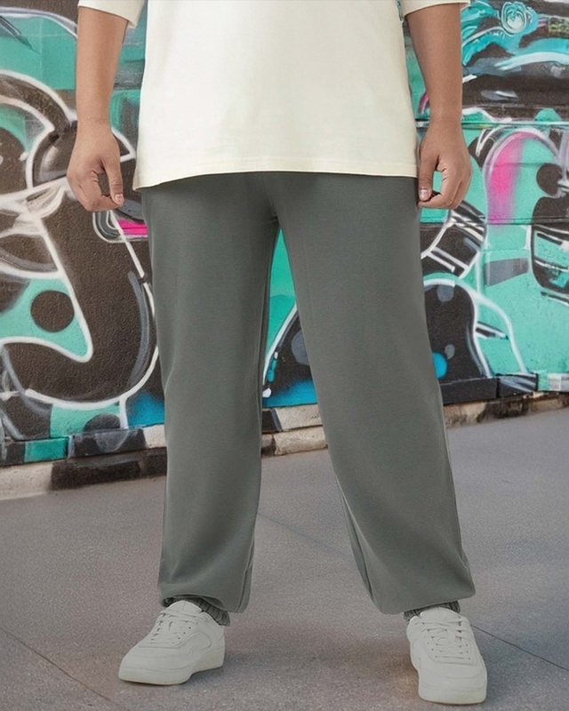 Shop Men's Charcoal Grey Plus Size Textured Joggers-Front