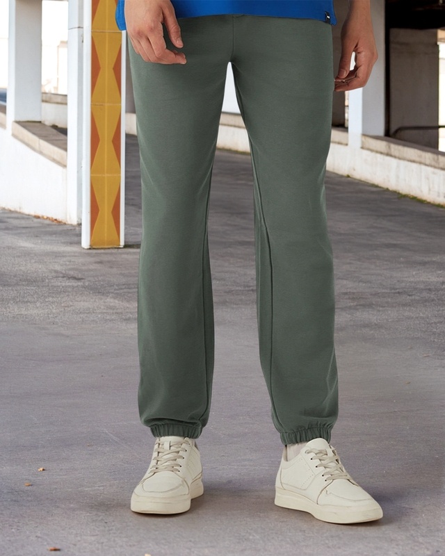 Shop Men's Charcoal Grey Textured Joggers-Front