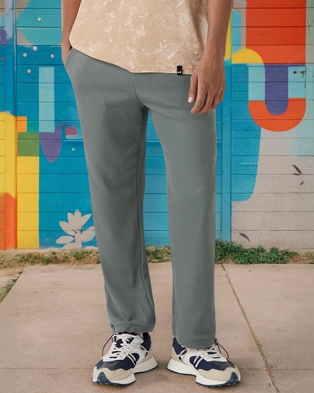 Shop Men's Charcoal Grey Textured Oversized Parachute Pants-Front