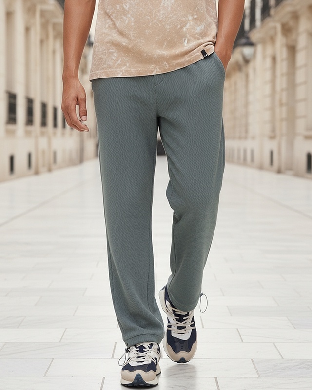 Shop Men's Charcoal Grey Textured Oversized Parachute Pants-Front