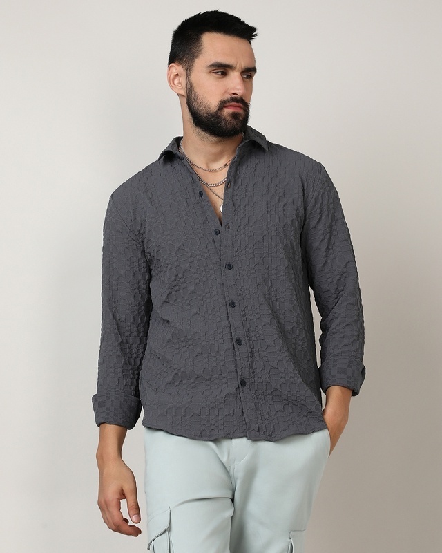 Shop Men's Charcoal Grey Textured Shirt-Front