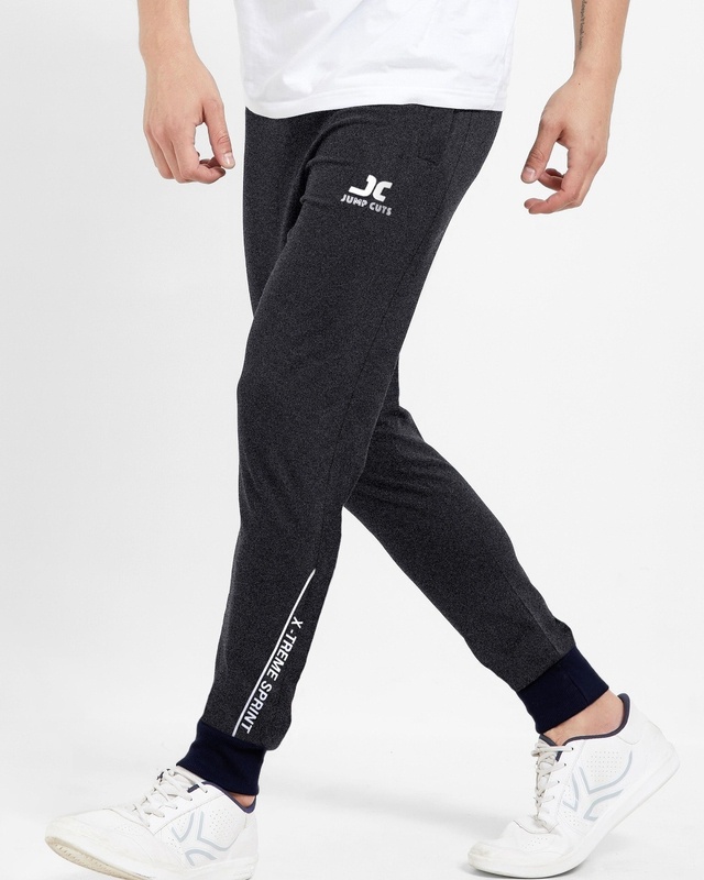 Shop Men's Charcoal Typography Slim Fit Joggers-Front