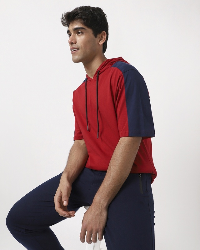 Shop Men's Chilli Pepper Color Block Hoodie T-shirt-Front