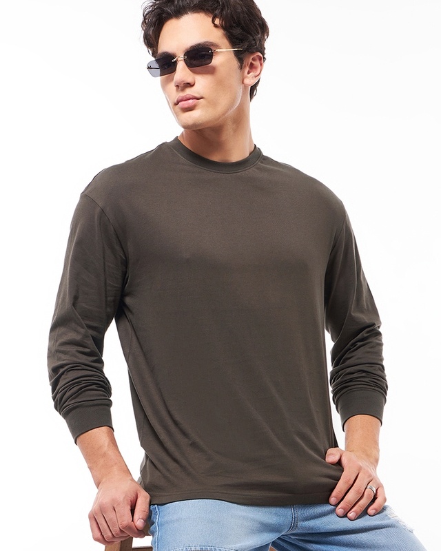 Shop Men's Chocolate Brown Oversized T-shirt-Front