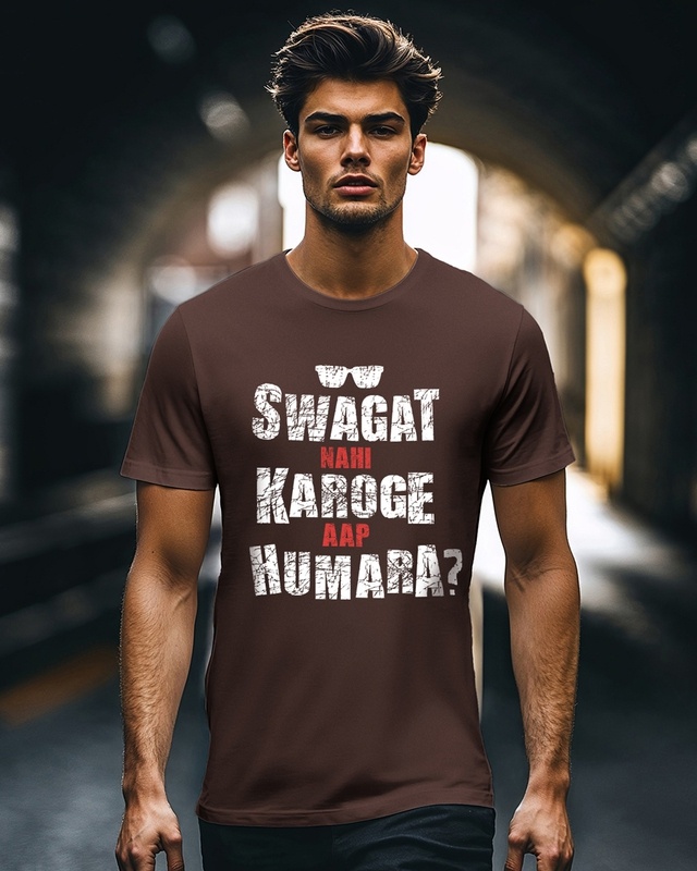 Shop Men's Chocolate Brown Swagat Typography T-shirt-Front