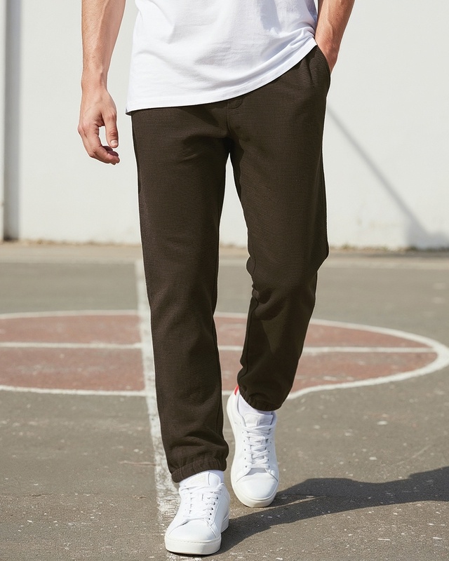 Shop Men's Chocolate Brown Textured Joggers-Front