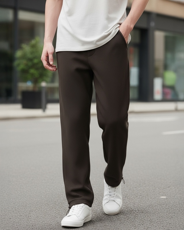 Shop Men's Chocolate Brown Textured Oversized Parachute Pants-Front