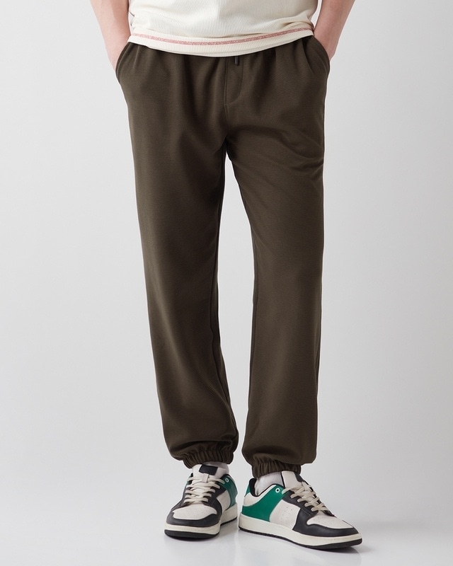 Shop Men's Chocolate Brown Textured Joggers-Front