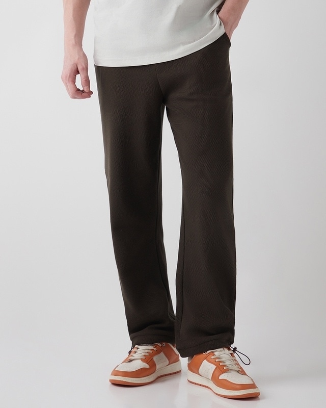 Shop Men's Chocolate Brown Textured Oversized Parachute Pants-Front