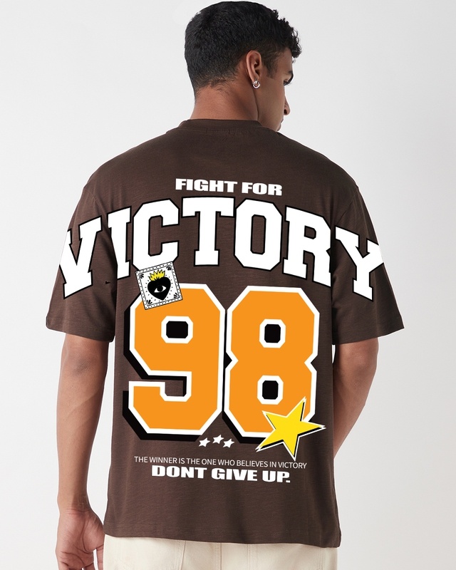 Shop Men's Chocolate Brown Victory Varsity Typography Oversized T-shirt-Front