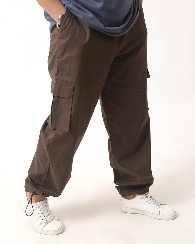 Shop Men's Coffee Brown Loose Comfort Fit Cargo Parachute Pants-Front