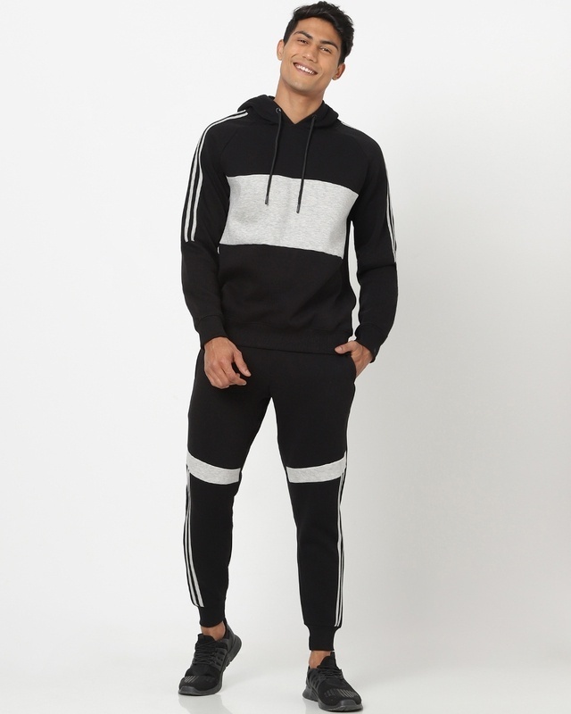 Shop Men's Black & White Color Block Hoodie-Front