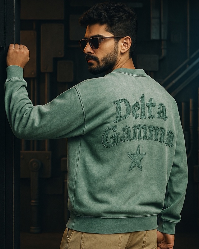 Shop Men's Comfrey Green Applique Oversized Acid Wash Sweatshirt-Front