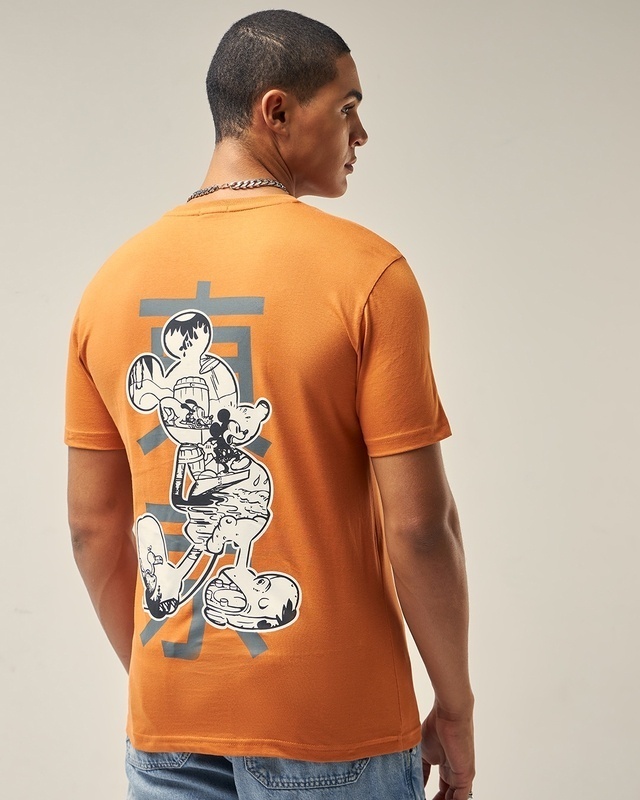 Shop Men's Orange Mickey Graphic Printed T-shirt-Front