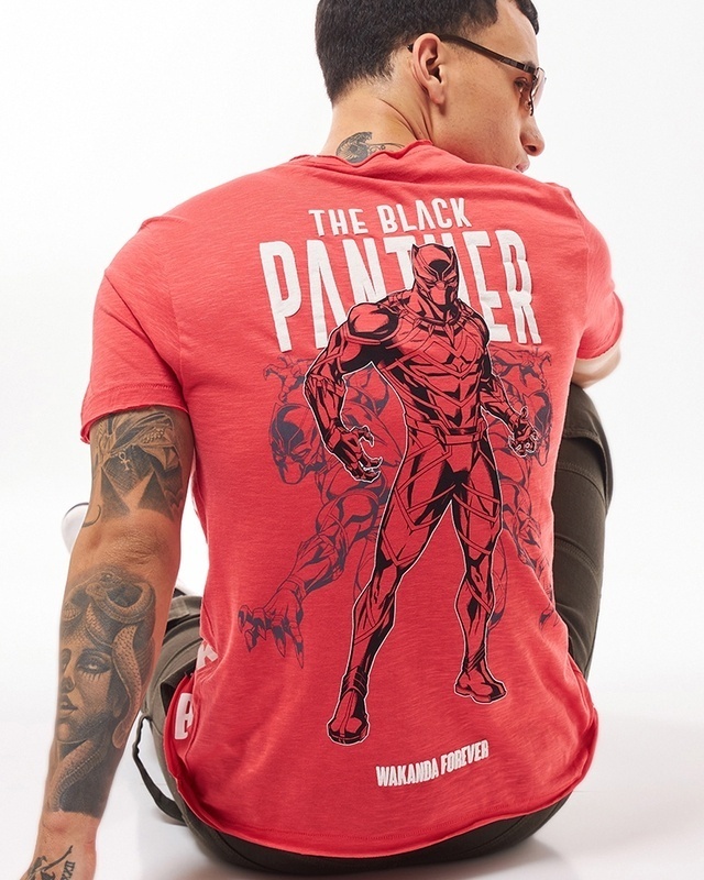 Shop Men's Coral Pink Black Panther Graphic Printed T-shirt-Front