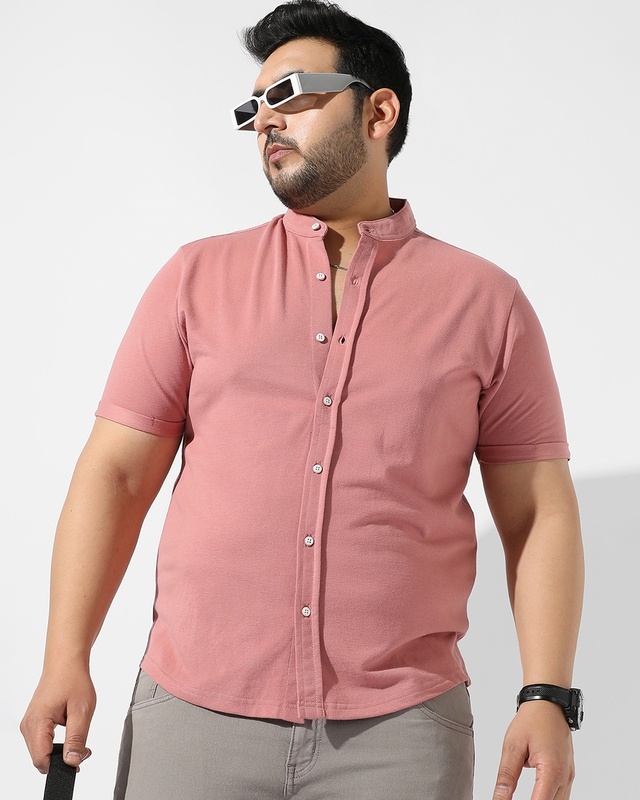 Shop Men's Coral Pink Plus Size Shirt-Front