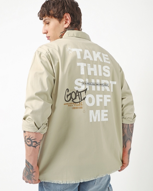 Shop Men's Cream Typography Oversized Shirt-Front
