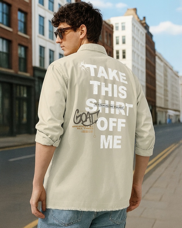 Shop Men's Cream Typography Oversized Shirt-Front
