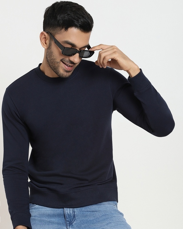 Shop Men's Crewneck Solid Navy Sweatshirt-Front
