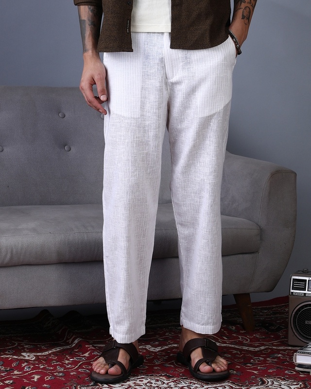 Men's Daisy White Striped Pants