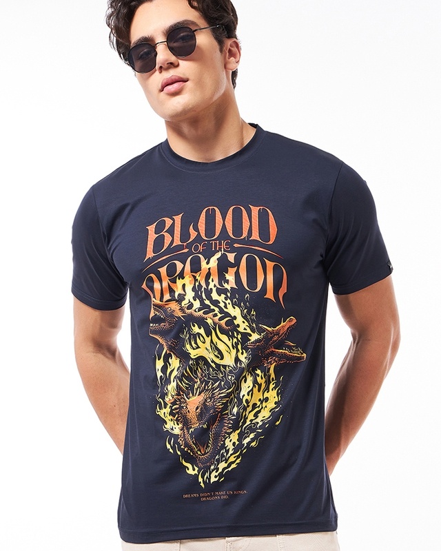 Shop Men's Dark Blue Blood Dragon Graphic Printed T-shirt-Front