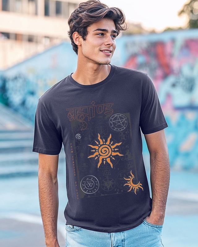 Shop Men's Dark Blue Brahmand Graphic Printed T-shirt-Front