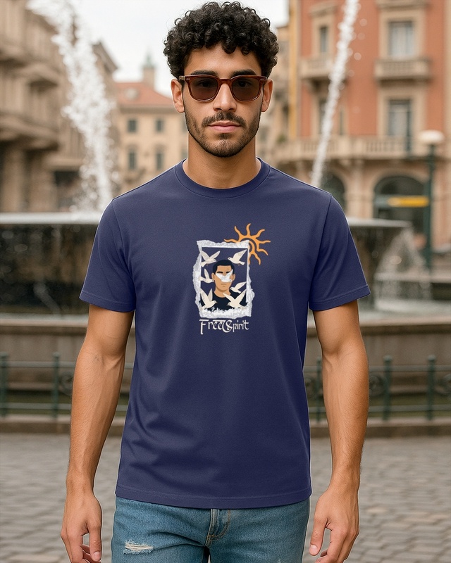 Shop Men's Dark Blue Free Spirit Graphic Printed T-shirt-Front