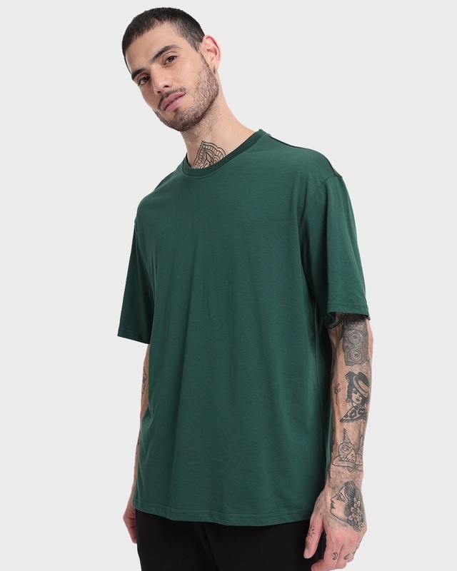 Shop Men's Dark Forest Green Oversized T-shirt-Front