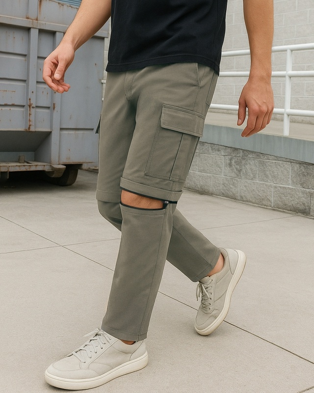 Shop Men's Dark Fown Zip-Off Convertible Cargo Pants-Front