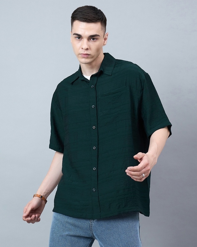 Shop Men's Dark Green Oversized Shirt-Front