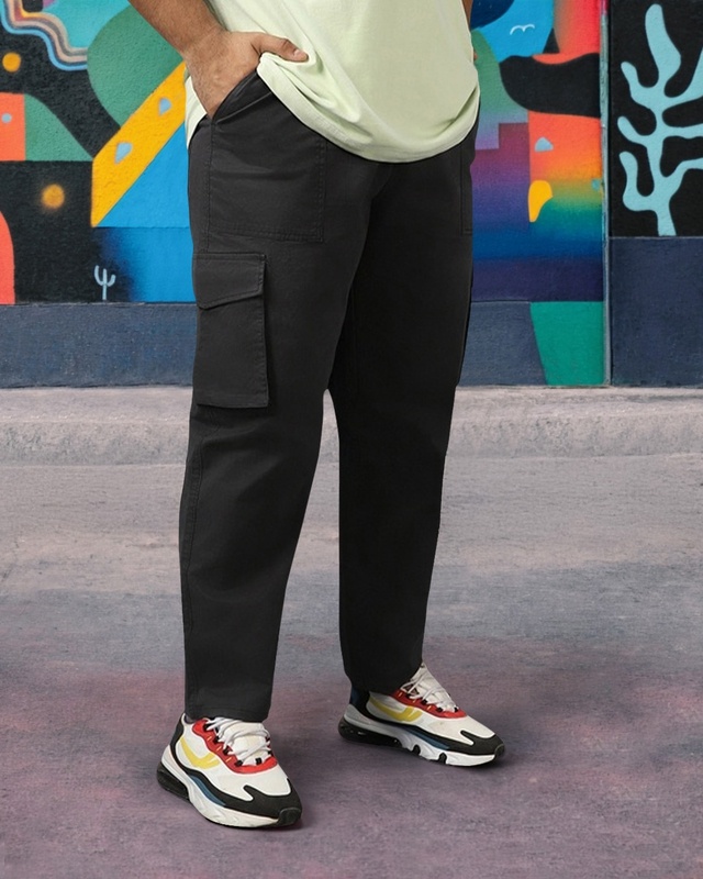 Shop Men's Dark Grey Baggy Oversized Plus Size Cargo Pants-Front