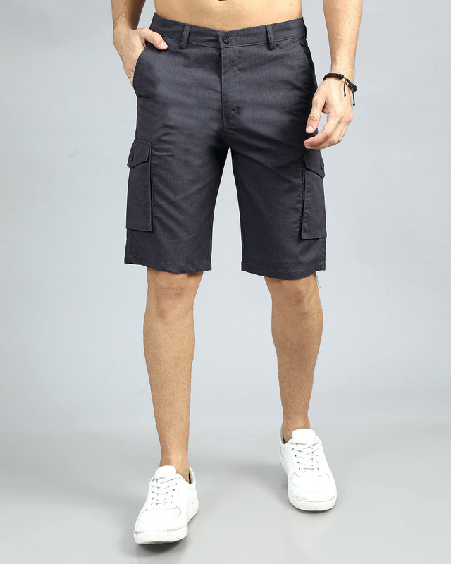 Shop Men's Dark Grey Cargo Shorts-Front