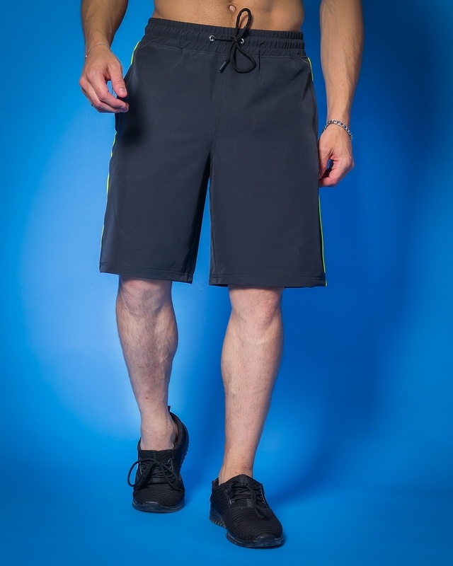 Shop Men's Dark Grey Side Panel Relaxed Fit Shorts-Front