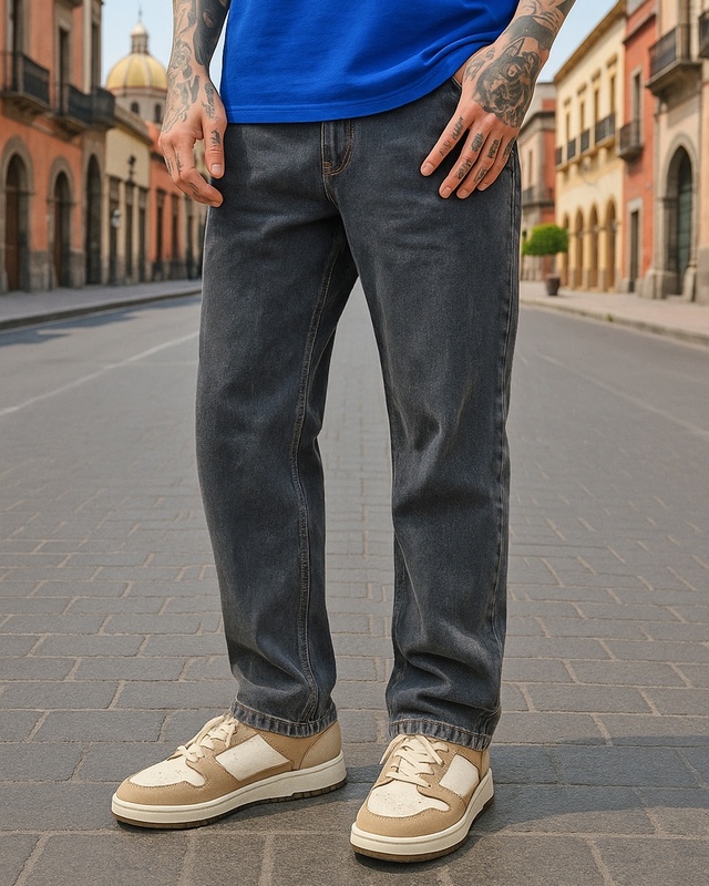 Men's Dark Grey Slim Straight Fit Stretchable Washed Mid-Rise Jeans