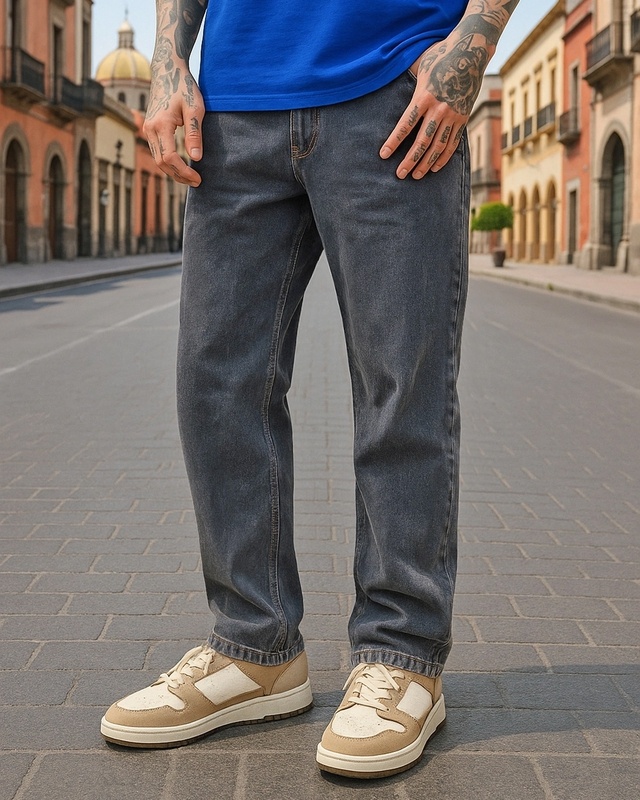 Shop Men's Dark Grey Slim Straight Fit Stretchable Washed Mid-Rise Jeans-Front