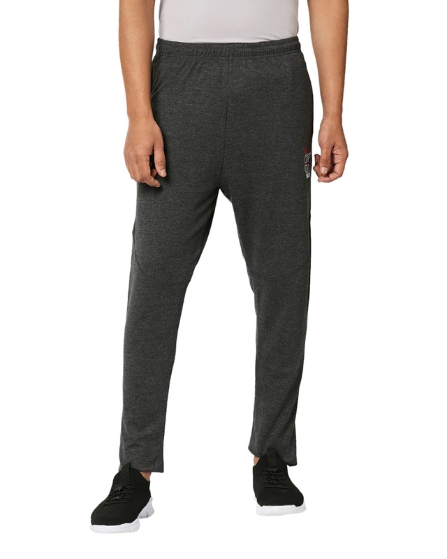 Shop Men's Dark Grey Solid Regular Fit Trackpant-Front