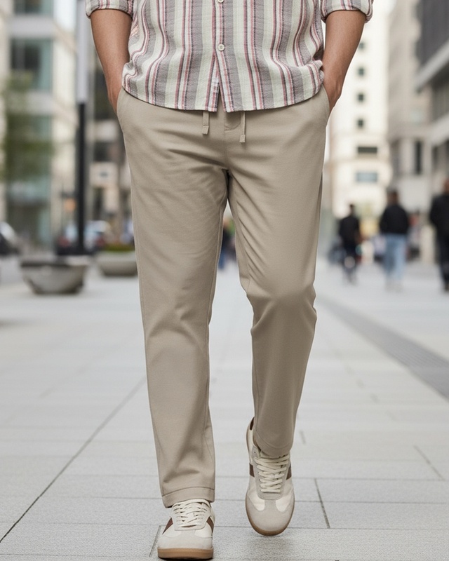 Shop Men's Dark Khaki Brown Cotton Linen Pants-Front