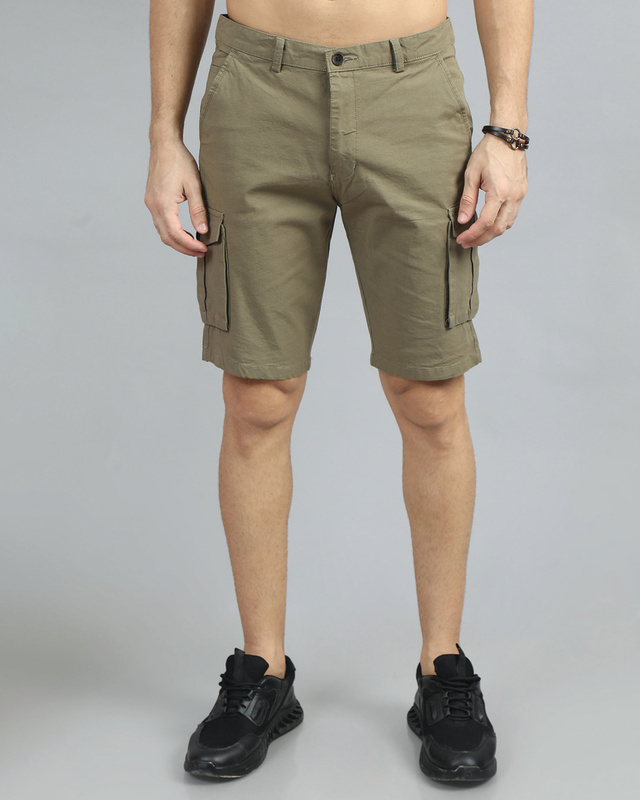 Shop Men's Dark Khaki Cargo Shorts-Front