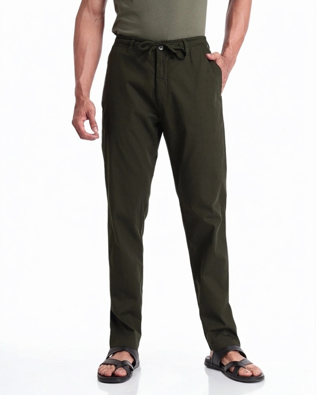 Shop Men's Dark Olive Trousers-Front