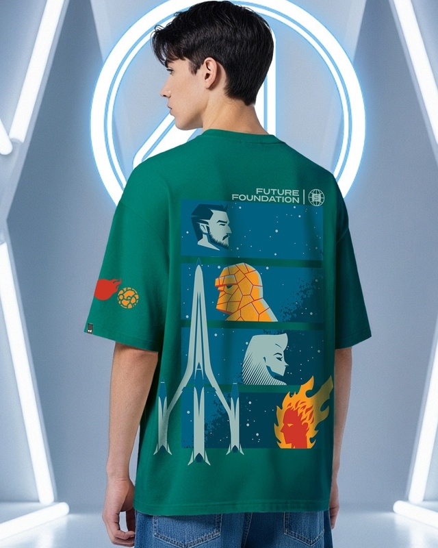 Shop Men's Dark Sea Green Future Foundation Graphic Printed Oversized T-shirt-Front