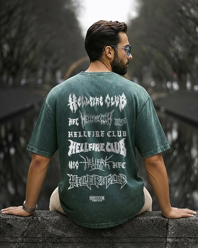Shop Men's Dark Sea Green Typography Oversized Acid Wash T-Shirt-Front