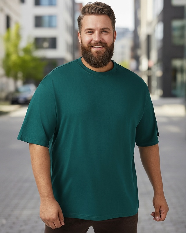 Shop Men's Dark Sea Green Oversized Plus Size T-shirt-Front